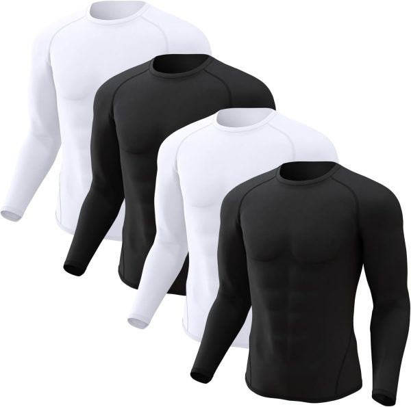 4 Pack Compression Shirt Men Long Short Sleeve Cooling Dry Rash Guard Athletic T Shirt for Sports