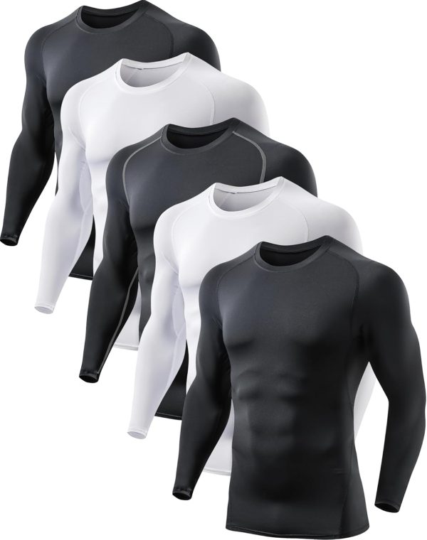 5 or 4 Pack Men Compression Shirts Long Sleeve UPF SPF Rash Guard Workout Base Layer Undershirt Gear