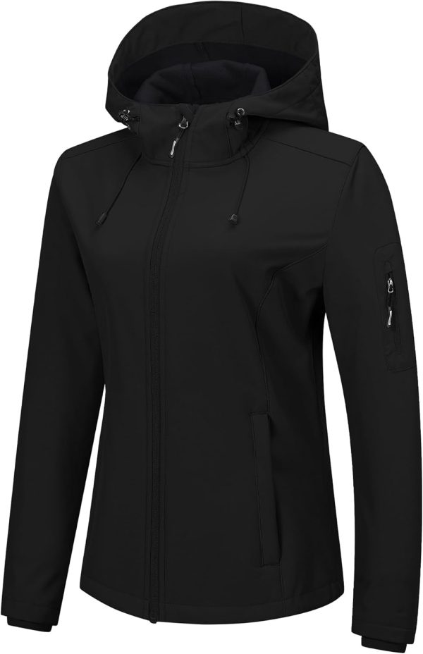 Women Softshell Jacket with Hood Fleece Lined Warm Lightweight Waterproof Insulated Windbreaker