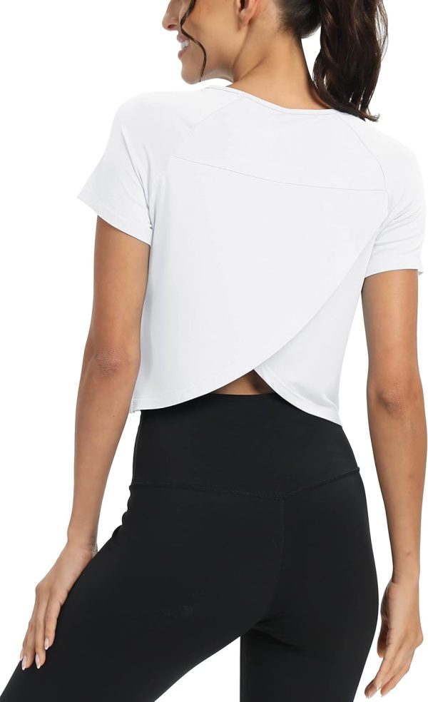 Workout Tops for Women Cropped Split Back Athletic Gym Exercise Shirts Loose Fit