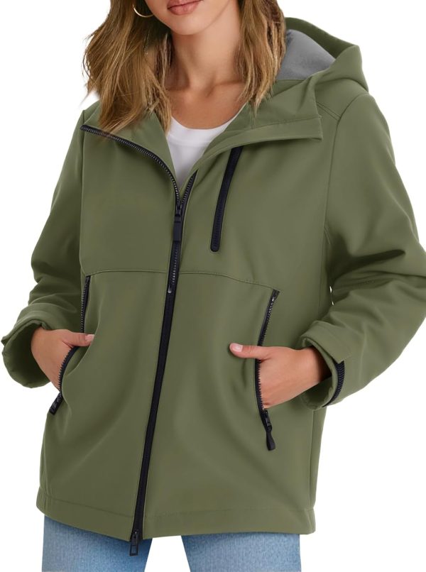 Women Fleece Lined Rain Jacket Waterproof Lightweight Fall Winter Windbreaker Hooded Softshell Jackets