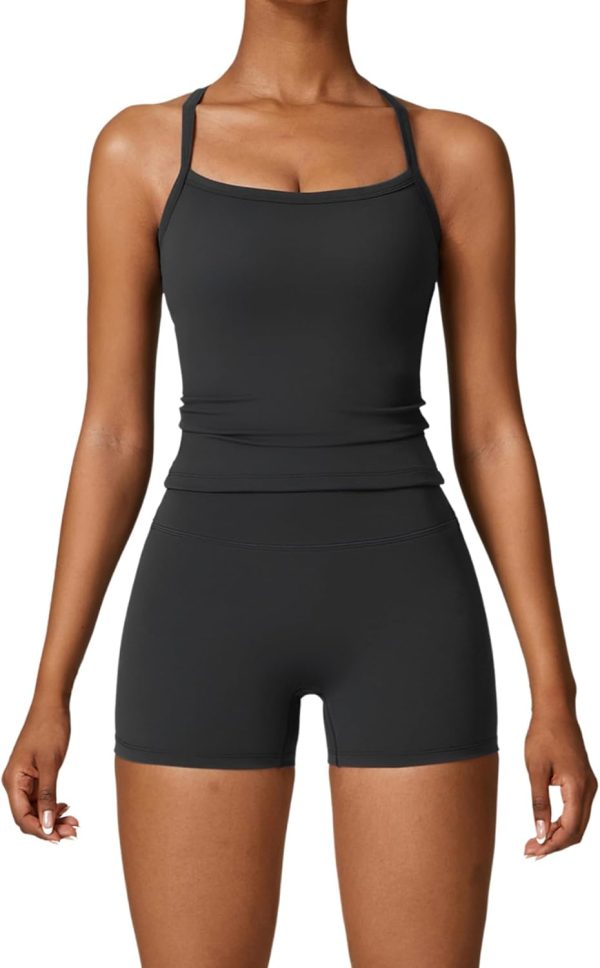 Two Piece Workout Sets For Women Tank Top Matching High Waist Booty Lifting Shorts Gym Yoga Active Wear Outfits