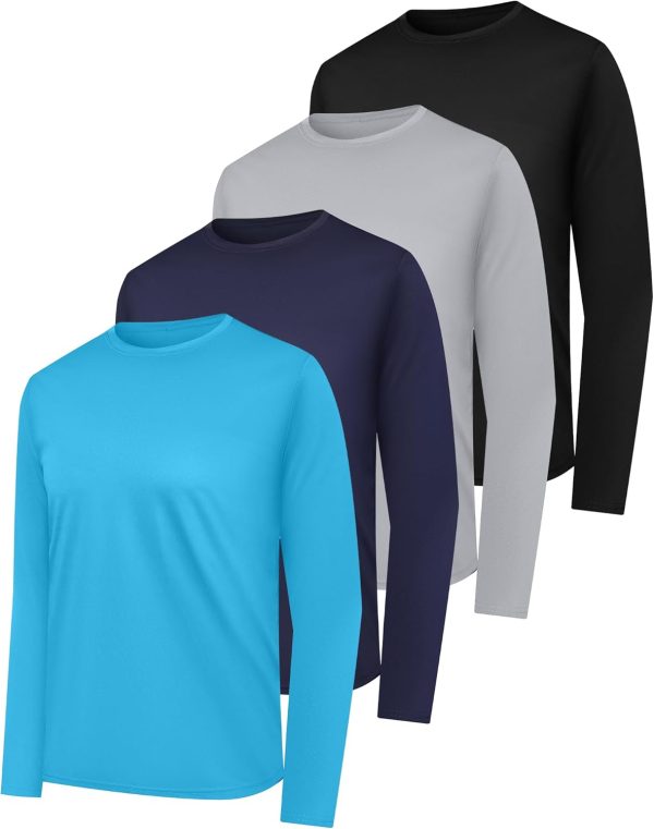 4 Pack Men Quick Drying Sun Protection Long Sleeve Shirts Moisture Wicking Workout Shirt Performance Tee Shirts