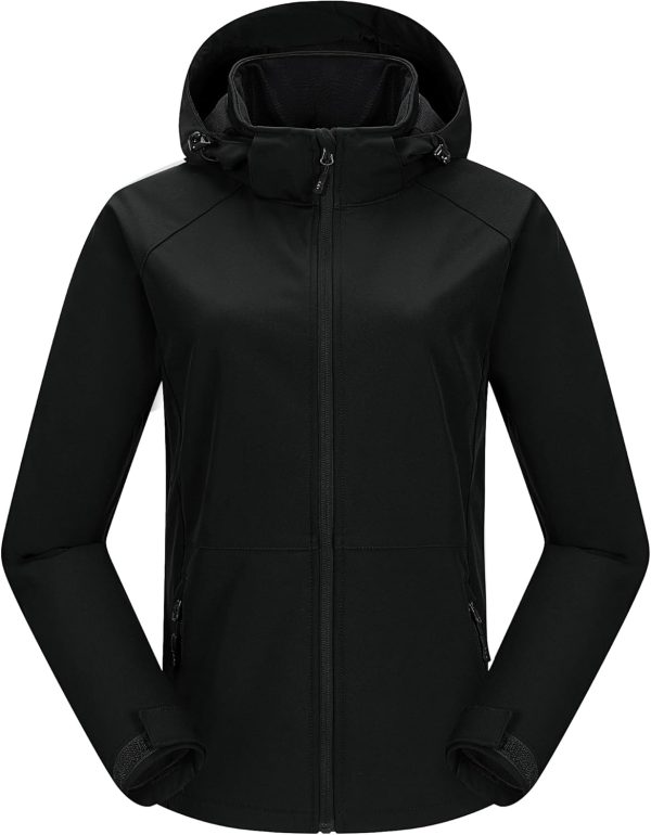 Women Waterproof Softshell Jacket with Removable Hood Lightweight Fleece Lined Warm Insulated Rain Windbreaker
