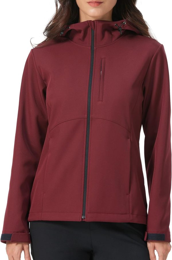 Women Softshell Fleece Lined Warm Windbreaker Jacket Light Hooded Water Resistant Rain Coat for Travel Daily