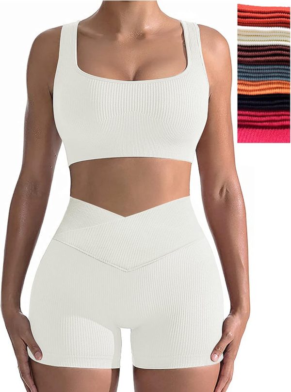 Workout Sets for Women Two Piece Sexy Summer Sports Bra and Crossover Shorts Matching Workout Set