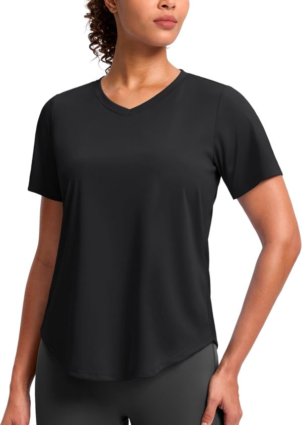 Women Workout Tops V-Neck Short Sleeve UPF 50+ Sun Shirt Moisture Wicking Quick Dry Top for Gym, Running, Athletic