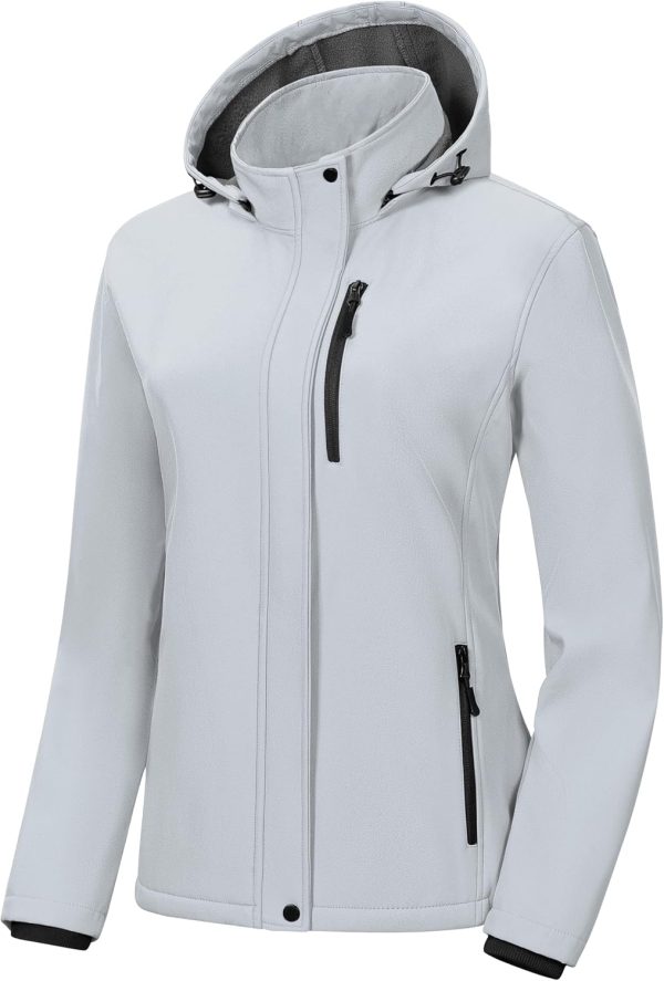 Women Softshell Jacket Lightweight Fleece Lined Rain Jacket Waterproof Warm Windbreaker Coat With Removable Hood