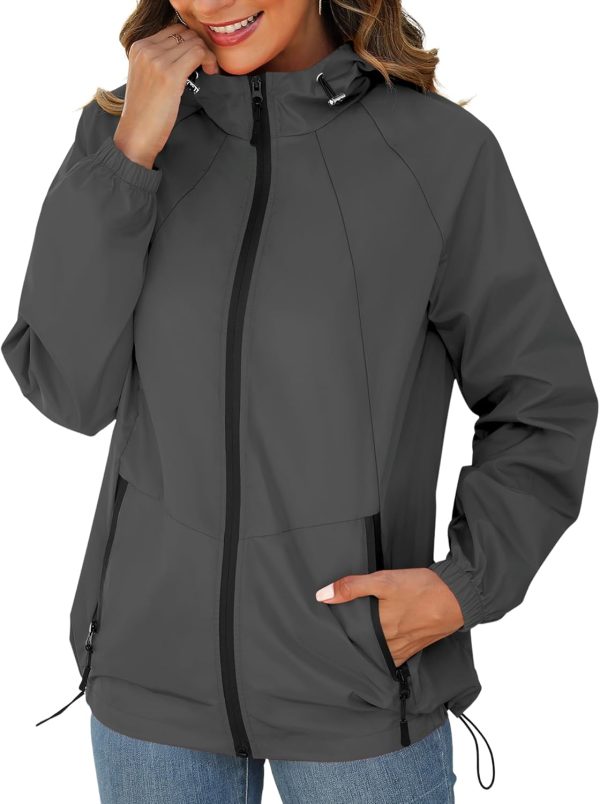 Rain Jacket for Women Waterproof Lightweight Windbreaker Jacket with Hood Packable Raincoat with Pockets