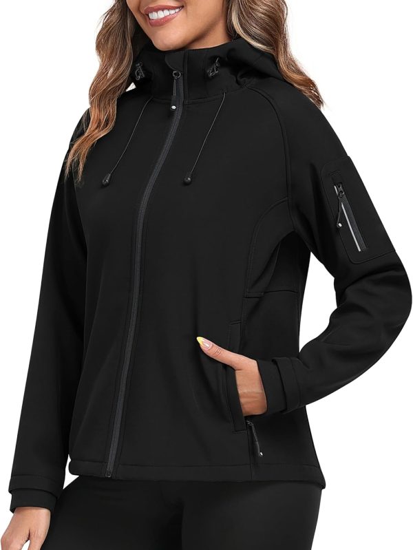Women Fleece Lined Softshell Jacket Hooded Windproof Lightweight Insulated Jacket Full Zip Warm Coat