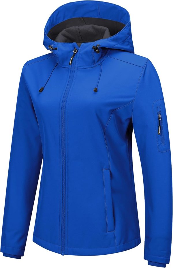 Women Softshell Jacket with Hood Fleece Lined Warm Lightweight Waterproof Insulated Windbreaker
