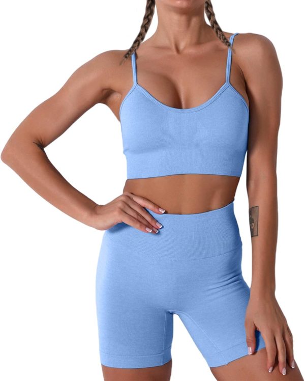 Women Seamless Yoga Set 2 Piece Workout Sport Bra with High Waist Shorts Legging Outfit Tracksuit.
