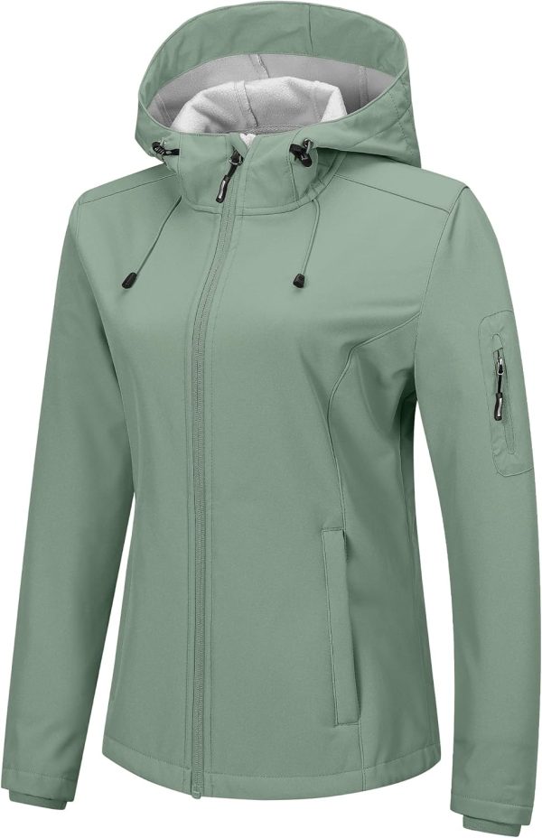 Women Softshell Jacket with Hood Fleece Lined Warm Lightweight Waterproof Insulated Windbreaker