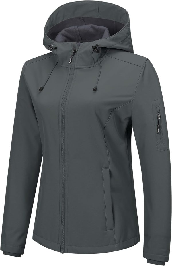 Women Softshell Jacket with Hood Fleece Lined Warm Lightweight Waterproof Insulated Windbreaker
