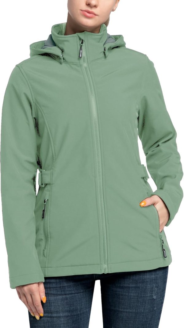 Women Softshell Jacket with Removable Hood, Insulated Windbreaker Waterproof Warm Fleece Lined Coat