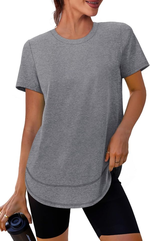 Women Workout Tops Short Sleeve Shirts with Sun Protection Trendy Spring Summer Outfits S-3XL