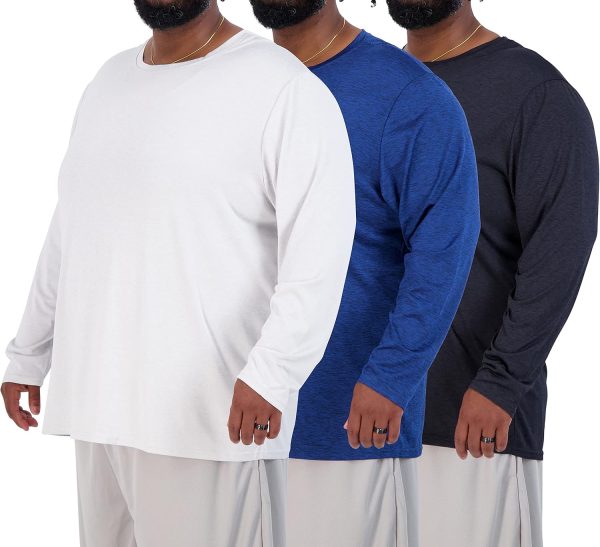 3 Pack: Men Big & Tall Tech Stretch Long-Sleeve & Short-Sleeve Dry-Fit T-Shirt (3XT-5XT)